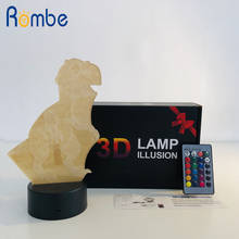 3D иллюзия динозавра 7 цветов LED Дистанционное управление сенсорный спальный ночник животное светится в темноте игрушка мальчик подарок на день рождения 2024 - купить недорого