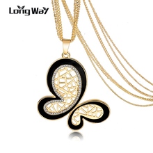 LongWay-collares y colgantes de cristal de mariposa para mujer, cadena multicapa de Color dorado, joyería femenina Sne160119 2024 - compra barato
