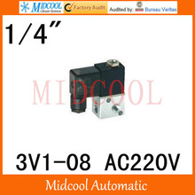 3V1-08 Pneumatic solenoid valve AC220V port 1/4" three position two way single electric control valve 2024 - buy cheap