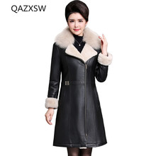 2018 New Women's Winter Leather Leather Coat Fur One Long Section Slim Slimming Sheep Skin Thick Warm Jacket LB146 2024 - buy cheap