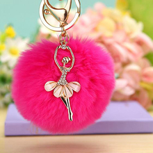 Fashion Ballerina Girl Fluffy Imitated Rabbit Fur Ball Keychain Car Key Chain Ring Decoration For Purse Bag EH431 2024 - buy cheap