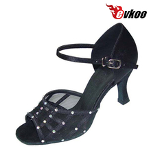 Evkoodance-zapatos de Salsa para mujer, calzado de baile de satén rojo y negro con diamantes, tacón de 7cm, Material cómodo, Evkoo-209 2024 - compra barato