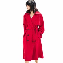 High quality trench coat women Autumn winter long outerwear Casual female elegant Windbreaker Red navy Large size trench G516 2024 - buy cheap