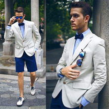 Custom Made 2pieces(Jacket+Pants+Tie)Fashion Summer White Blazer Wedding Suits With Blue Short Pants Party Wear Clothing Dress 2024 - buy cheap