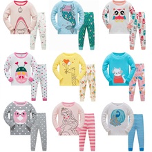 Animais Do Bebê Meninas Pijamas Ternos 3 4 5 6 7 8 anos Crianças Roupas Conjuntos de Roupas de Menina define T-shirt Calça Sleepwear 100% Algodão 2024 - compre barato