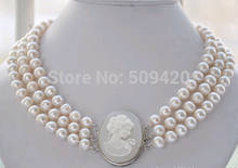 women Fashion Jewelry Shipping>>>3row 17-19" 8-9mm WHITE ROUND FRESHWATER PEARL NECKLACE Fine Factory direct  2024 - buy cheap