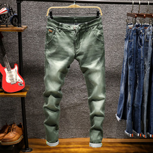 Pantalones vaqueros ajustados de diseñador de moda para hombre, Jeans rectos de Color azul oscuro y caqui, estampados, informales, elásticos 2024 - compra barato