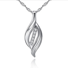 KOFSAC New Fashion Sterling Silver 925 Chain Necklaces for Women Shiny Crystal CZ Willow Leaf Pendant Necklace Fine Jewelry Gift 2024 - buy cheap