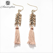 Amaiyllis Sweet Pink Cotton Tassel Pendant Earrings For Women Vintage Ethnic Leaf Dangle Earrings Bohemia Fringe Drop Earrings 2024 - buy cheap