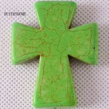 Free Shipping Fit Necklace Natural Stone Bead 50x40MM Green Cross Howlite Pendant 2Pcs RK034 2024 - buy cheap
