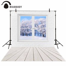 Allenjoy-papel de parede para estúdio fotográfico, piso de madeira ou tijolos, fundo interno de neve e natal 2024 - compre barato