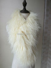 free shipping/100%Real   Lamb  whole-skin fur Scarf  with clip  /cape/cream-coloured 2024 - buy cheap