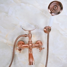 Grifo mezclador para bañera de cobre rojo con mango doble, conjunto de ducha con ducha giratoria de mano tna358 2024 - compra barato