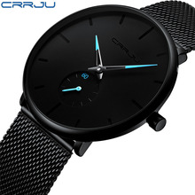 Homens relógio de quartzo marca crrju luxo elegante quente preto relógios aço inoxidável bonito relógio de pulso masculino feminino saati 2019 2024 - compre barato