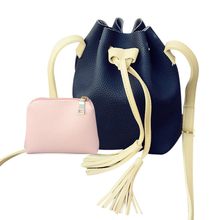 Fashion Women PU Leather Solid Zipper Shoulder Bag Femme Small Cute Bucket Bag Beach Bag with Tassel Carteras Mujer De Hombro 2024 - buy cheap