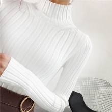 2019 White turtleneck sweater and semi small fresh female short thick slim tight long sleeved all-match knitted shirt 2024 - buy cheap