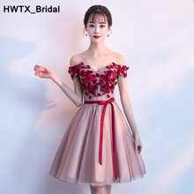 2018 A-line Bridesmaid Dress with ABC Design Appliques Wedding Party Dress Soft Tulle Red Women Burgundy Bridesmaid Dresses 2024 - buy cheap