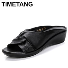 TIMETANG Summer New Leather Wedges Sandals Comfort Mother Shoes Woman Platform Flip Flops Slip On Creepers Flats C195 2024 - buy cheap