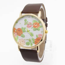 Wholesale New Flower Design Geneva Fashion Quartz Watch Women leather strap wrist watches 66C64 2024 - buy cheap