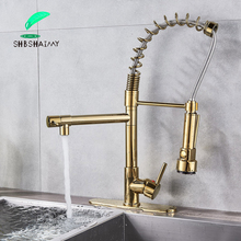 SHBSHAIMY 360 Degree Rotatable Golden Brass Kitchen Sink Faucet Pull Out Sprayer 2 Sprayers Hot and Cold Mixer Taps 2024 - buy cheap