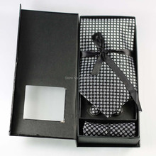 Yibei Coachella Ties Men's tie set Black With Silver Spots Dots Necktie+Cufflinks+Hanky with matching gift box 2024 - buy cheap