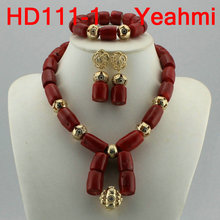 African Nigerian Wedding Coral Necklace Set 2018 Fashion Real Coral Jewelry Set for Women Gold Bridal Beads Jewellery HD111-2 2024 - buy cheap