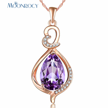 MOONROCY Rose Gold Color Purple Crystal Pendant Necklace Chokers Heart Trendy Waterdrop Jewelry Wholesale for Women Girls Drop 2024 - buy cheap