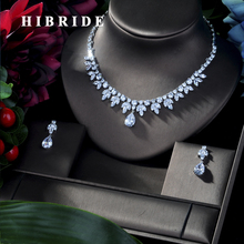 HIBRIDE CLEAR BEST QUALITY BRILLIANT CRYSTAL ZIRCON EARRINGS AND NECKLACE BRIDAL JEWELRY SET WEDDING DRESS ACCESSARIES N-181 2024 - buy cheap