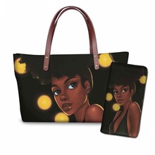NOISYDESIGNS Handbags&Wallet Women Black Art African Girls Printing 2pcs/set Hand Bag Ladies Travel Tote Bag for Females Bolsa 2024 - buy cheap
