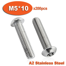 200pcs ISO7380 M5 x 10 A2 Stainless Steel Torx Button Head Tamper Proof Security Screw Screws 2024 - buy cheap