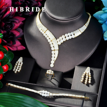 HIBRIDE Unique Design Gold Color  Dubai 4PCS Wedding Bridal Cubic Zircon Necklace Set Dress Jewelry Set For Party Gifts N-834 2024 - buy cheap