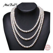 [MeiBaPJ] 7-8mm Size Nice Charm Real Freshwater Pearl Necklace for women 120cm long Sweater chain white Fashion Jewelry 2024 - buy cheap