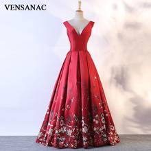 VENSANAC Floral Print V Neck A Line Long Evening Dresses Elegant Party Flowers Open Back Prom Gowns 2024 - buy cheap