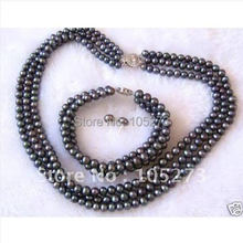 Ожерелье и серьги из натурального пресноводного жемчуга, 3 ряда, AA, 7-8 мм 2024 - купить недорого