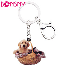 Bonsny chaveiro de acrílico com corrente, chaveiro de cachorro labrador e fofo, joias com animais da moda para mulheres e meninas, bolsa de carro, presente novo 2024 - compre barato