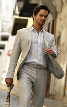 Terno masculino slim fit, jaqueta terno casual + calças de linho bege para homens, 2 peças 2024 - compre barato