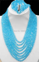 women's jewelry 8 rows jewelry blue Crystal beads  necklace, 5 rows Bracelet sets AAA  hook.. shipping  -jewelry 2024 - buy cheap