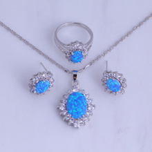 Love Monologue Pretty Blue Silver Color Imitation Fire Opal Jewelry Sets for Wedding Ring Size 5 / 6 / 7 / 8 / 9 H0297 2024 - buy cheap