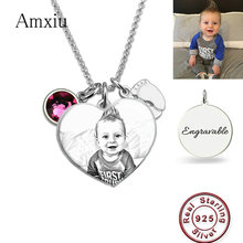 Amxiu заказное детское ожерелье с фото 925 пробы Серебряное ожерелье гравировка имя с камнем сердце кулон ожерелье для мамы подарок 2024 - купить недорого