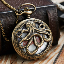 Men & Women Pocket Watch Bronze Octopus Laser Engraved Flip Case Retro Fob Watches with Chain Quartz Necklace Pendant Male Clock 2024 - buy cheap