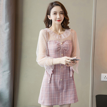 Fashion women comfortable plaid basic slim elegant dress new arrival temperament party cute sexy vintage lace perspective dress 2024 - buy cheap