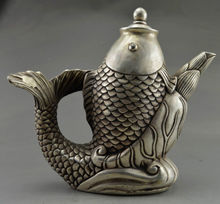 Collectible Decorated Old Handwork Tibetan Silver Carved Big Fish Tea Pot 2024 - buy cheap