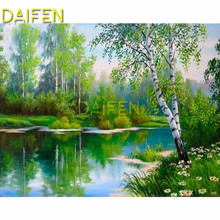 5D DIY Diamond embroidery Cross stitch Full Square Diamond painting riverside green trees flower Full Round Diamond mosaic 2024 - buy cheap