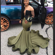 Long Olive Green Mermaid Prom Dresses 2020 Gorgeous Boat Neck Beaded Black Lace Long Sleeve Africa Black Girl Prom Dress 2024 - buy cheap