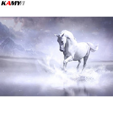 Full Square/Round Drill 5D DIY Diamond Painting "White Horse" Embroidery Cross Stitch Mosaic Home Decor Gift HYY 2024 - buy cheap