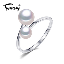 FENASY New Natural Freshwater Double Pearl Rings For Women Trendy 925 Sterling Silver Adjustable Pearl Ring Idea Gift 2024 - buy cheap