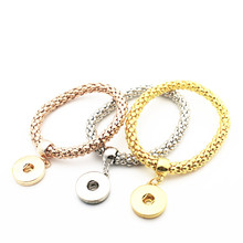 Hot Selling 3Pcs Pendants Charm Bracelets&Bangles 3 Color Rose Gold Color Rhinestone 18mm Elastic Snap Buttons bracelet 2024 - buy cheap