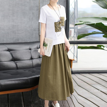 Summer New Print Short-sleeved Cotton Linen Women Suit T-shirt+Linen Long Skirt Two Piece Set Clothes Female Skirt Set RE2485 2024 - buy cheap