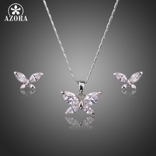 AZORA Butterfly White Gold Color Clear Marquise Cut CZ Necklace and Earrings Jewelry Sets for Women TG0218 2024 - buy cheap