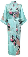 Light blue Fashion Women's Peacock Long Kimono Bath Robe Nightgown Gown Yukata Bathrobe Sleepwear With Belt S M L XL XXL XXXL 2024 - buy cheap